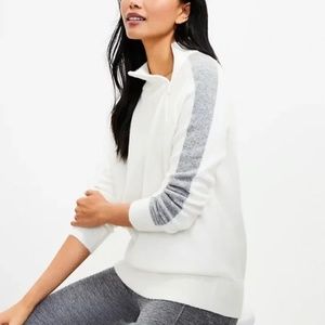 Lou & Grey | Zip Mock Neck Sweater Ivory & Gray Size S